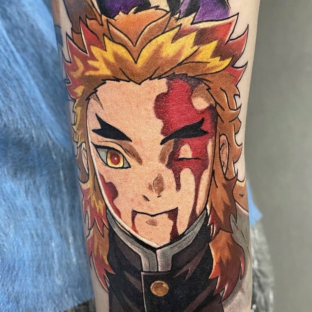 Animekaraktär i färg på arm av Wolegan, Zoi Tattoo House Malmö